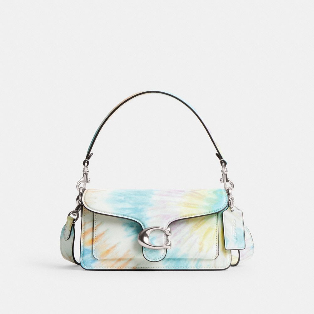 COACH®,TABBY SHOULDER BAG 20 WITH RAINBOW TIE-DYE PRINT,Leather,Silver/Multi,Front View