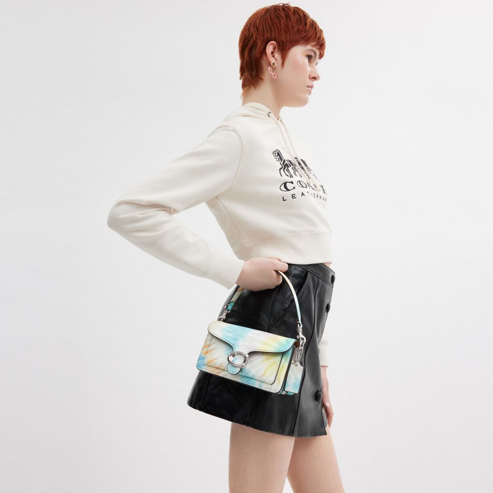 COACH®,Tabby Shoulder Bag 20 With Rainbow Tie Dye Print,Leather,Shoulder Bag,Logo,Silver Metal,Casual,Multi Color,Detail View