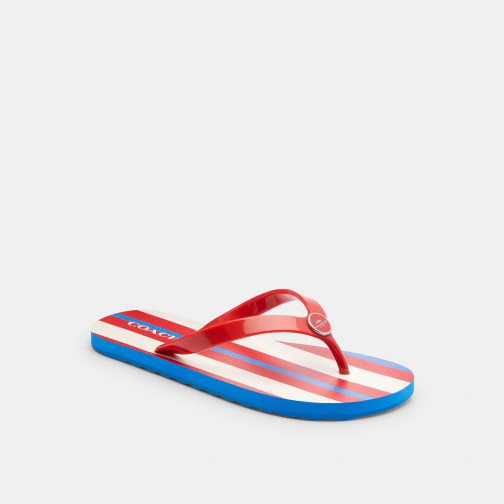 COACH®,ZAYN FLIP FLOP WITH STRIPE PRINT,Miami Red Multi,Front View