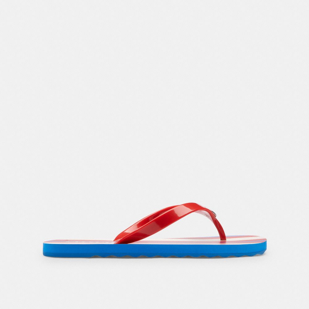 COACH®,ZAYN FLIP FLOP WITH STRIPE PRINT,Miami Red Multi,Angle View