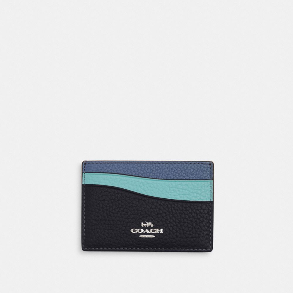 COACH®,WAVE CARD CASE,Novelty Leather,Silver/Midnight Navy Multi,Front View