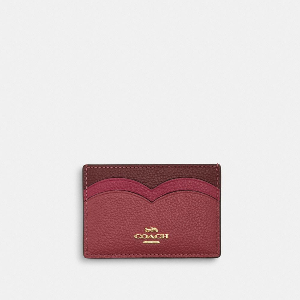 COACH®,HEART CARD CASE,Novelty Leather,Gold/Rouge Multi,Front View
