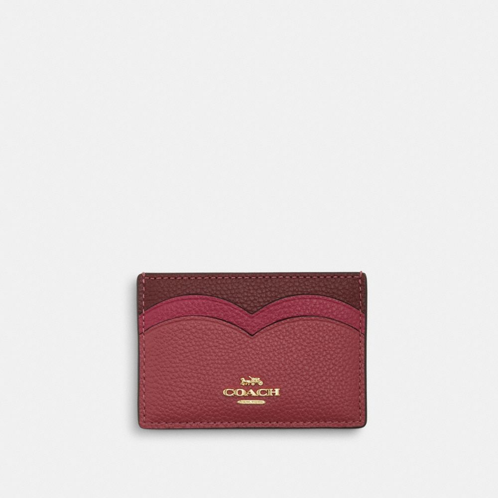 COACH®,ÉTUI-CARTES EN FORME DE CŒUR,Cuir,Or/Rouge multi,Front View