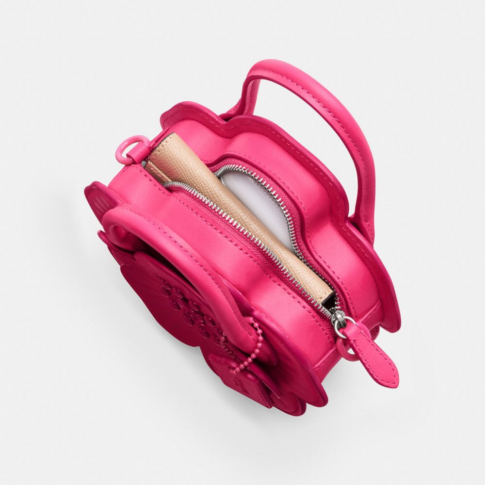 COACH®,Tea Rose Bag,Leather,Lining Leather,Crossbody,3D Embellishment,Metal,Studded,Logo,Day Party,Pink,Inside View, Top View
