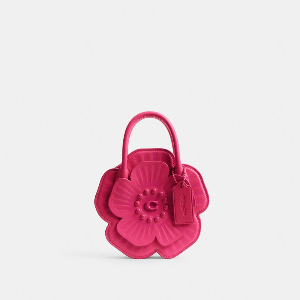 COACH®,TEA ROSE BAG,Glovetanned Leather,Silver/Dragonfruit,Front View