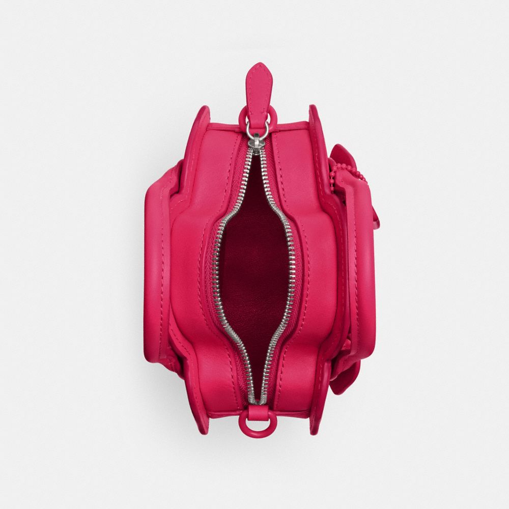 COACH®,Tea Rose Bag,Leather,Lining Leather,Crossbody,3D Embellishment,Metal,Studded,Logo,Day Party,Pink,Inside View,Top View