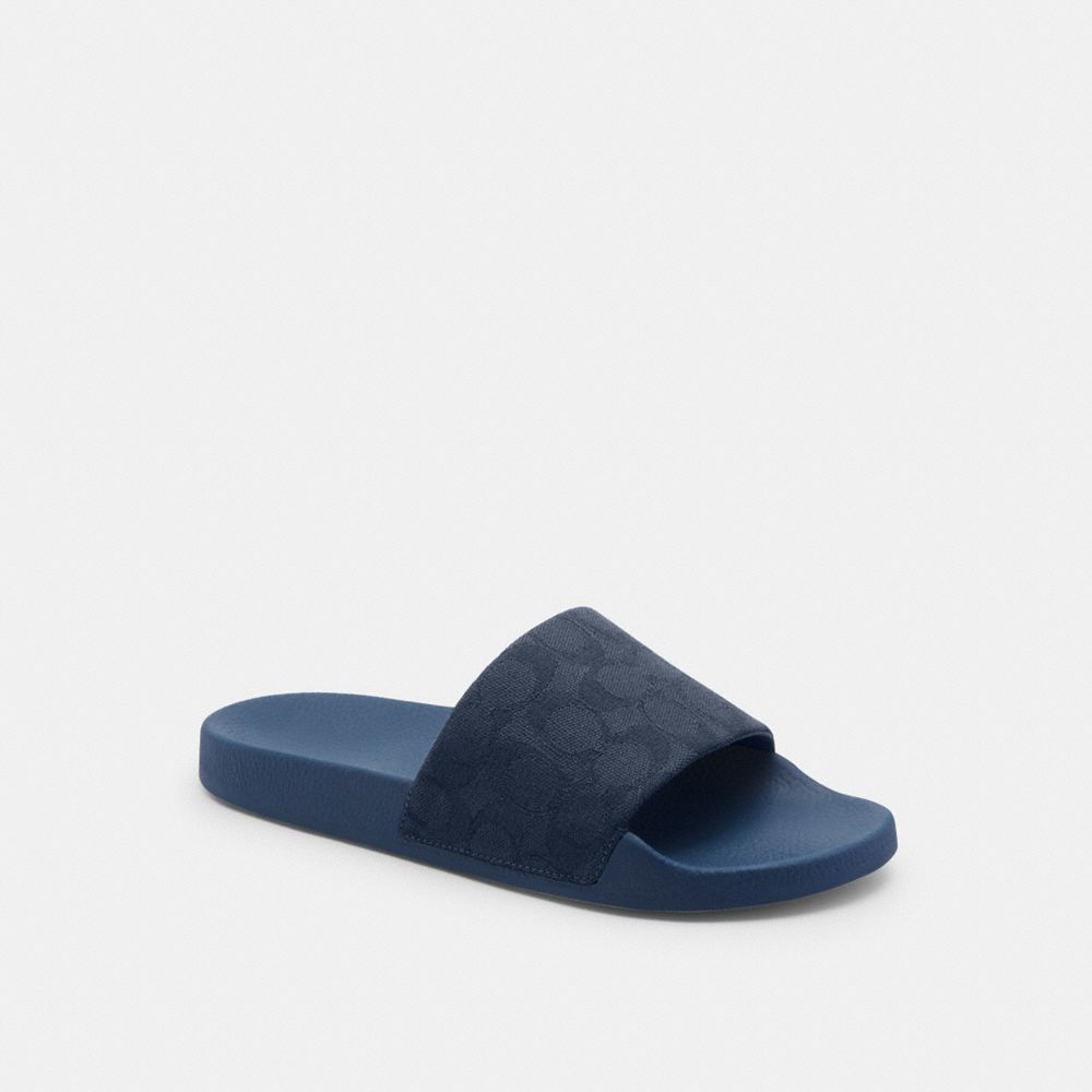 COACH®,Uli Sport Slide In Signature Jacquard,Organic Cotton,Recycled Polyester,Lining Mesh,Slides,Pool,Navy,Front View