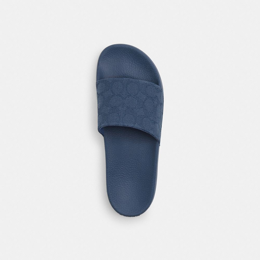 COACH®,Uli Sport Slide In Signature Jacquard,Organic Cotton,Recycled Polyester,Lining Mesh,Slides,Pool,Navy,Inside View,Top View