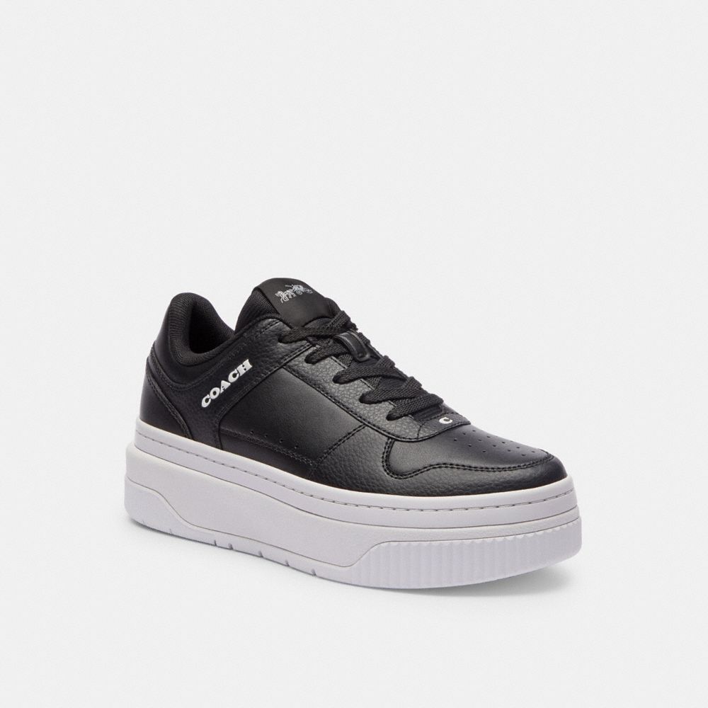 COACH®,Platform Sneaker,Lining Mesh,Casual,Logo,Perforated,Word Embellishment,Casual,Black,Front View