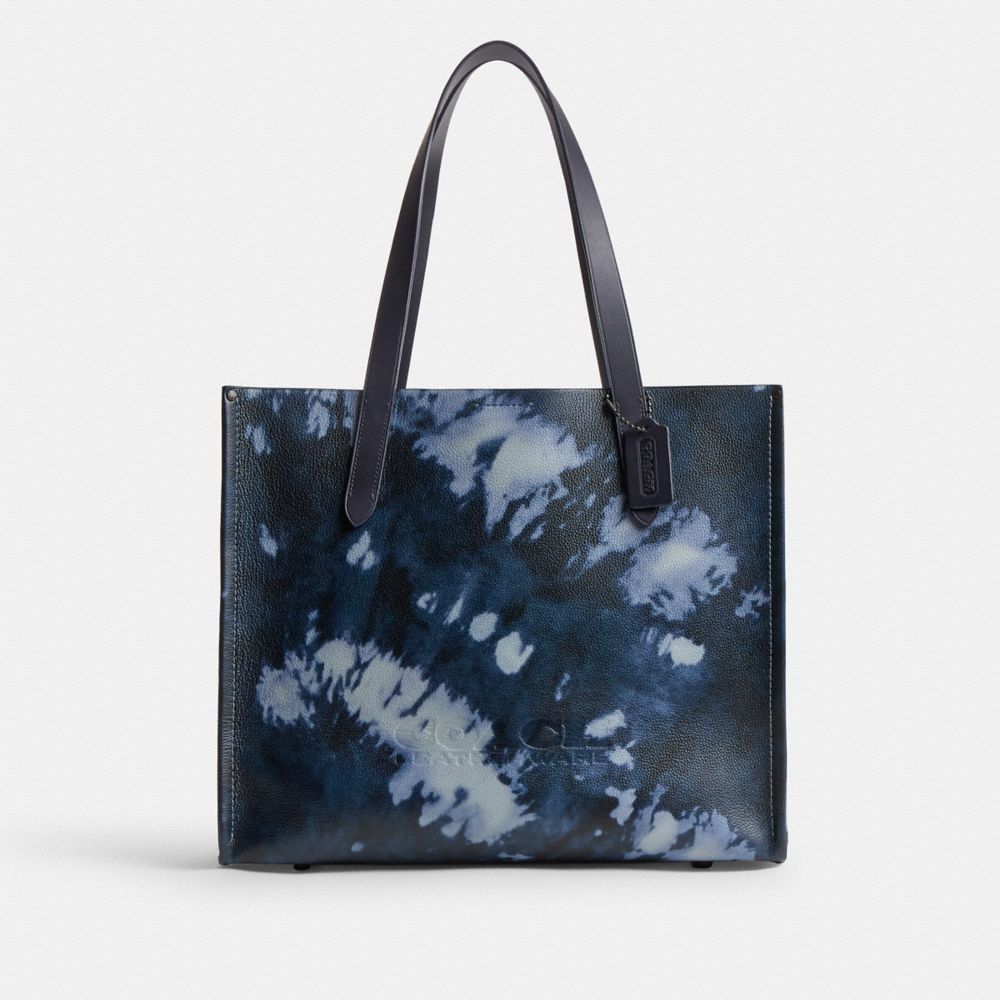 COACH®,RELAY TOTE BAG WITH TIE-DYE PRINT,Pebble Leather,Large,Midnight Navy Multi,Front View