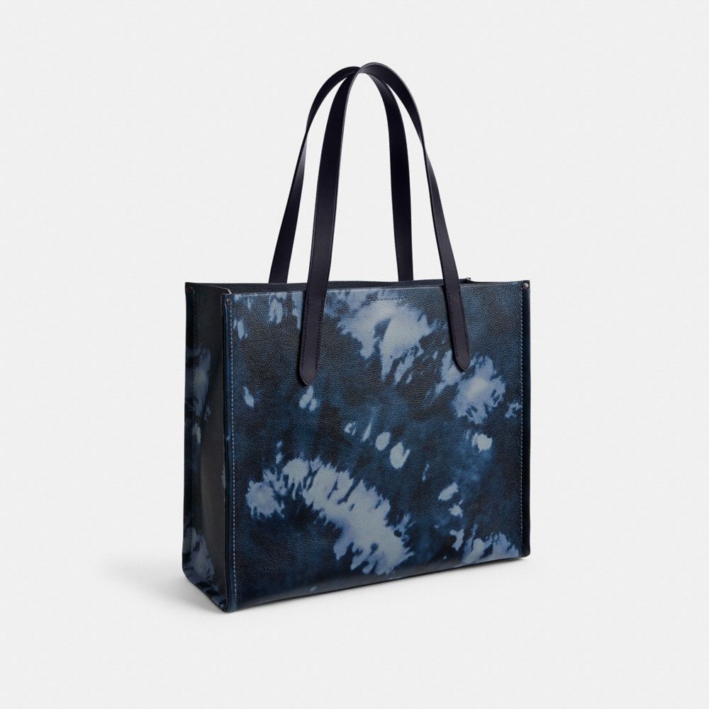 COACH®,RELAY TOTE BAG WITH TIE-DYE PRINT,Pebble Leather,Midnight Navy Multi,Angle View