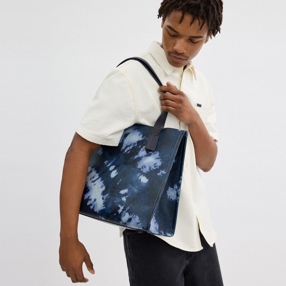 COACH®,Relay Tote Bag With Tie Dye Print,Canvas,Leather,Tote,Embossed,Logo,Casual,Multi Color,Detail View