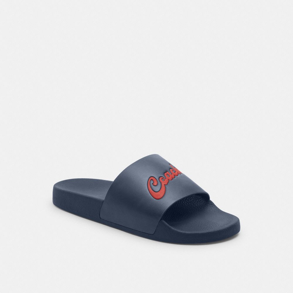 COACH®,SLIDE WITH BOARDWALK GRAPHIC,Dark Denim,Front View