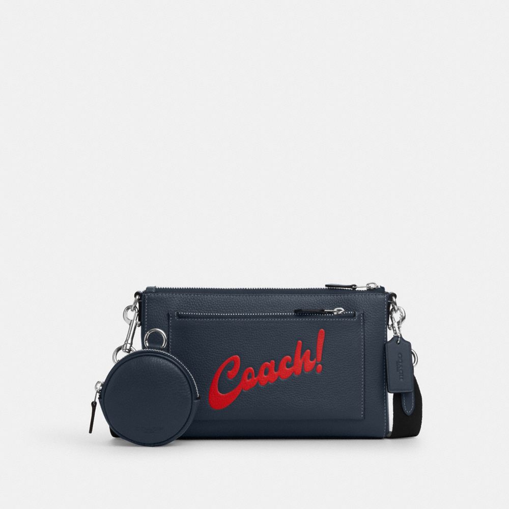 COACH®,HOLDEN CROSSBODY WITH COACH GRAPHIC,Mini,Sv/Denim/Red,Front View
