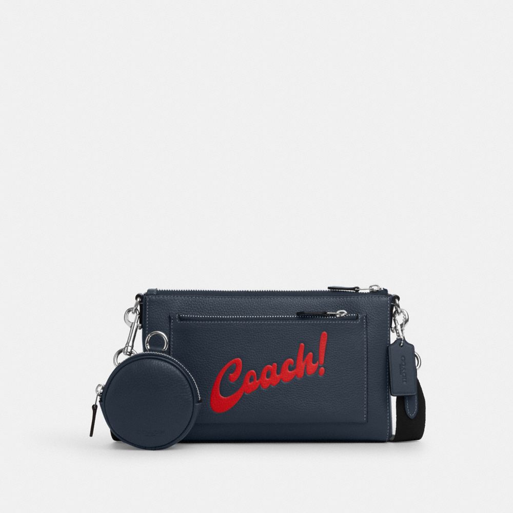 COACH®,SAC BANDOULIÈRE HOLDEN AVEC MOTIF COACH,Sv/Denim/Rouge,Front View