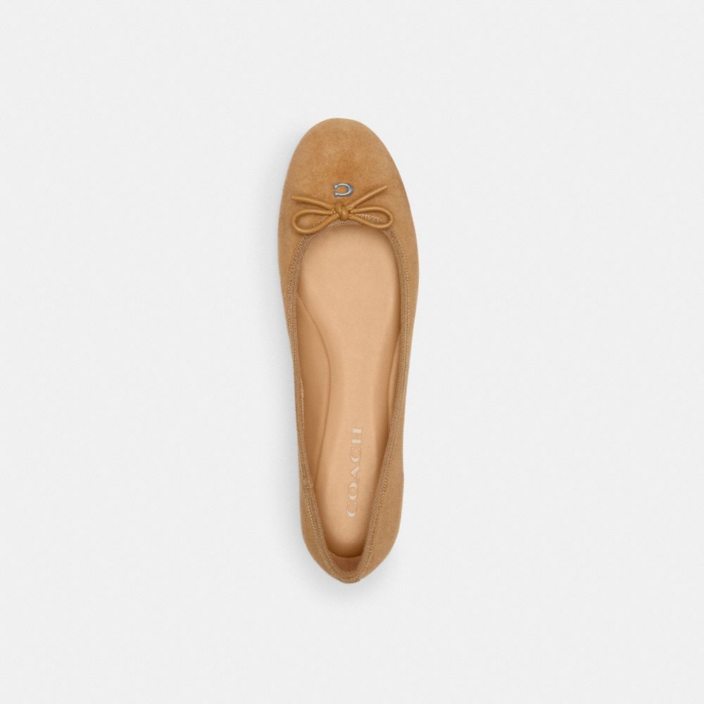 COACH®,Abigail Flat,Rubber,Ballet Flats,Logo,Metal,Bow,Ripstop,Work,Brown,Inside View,Top View