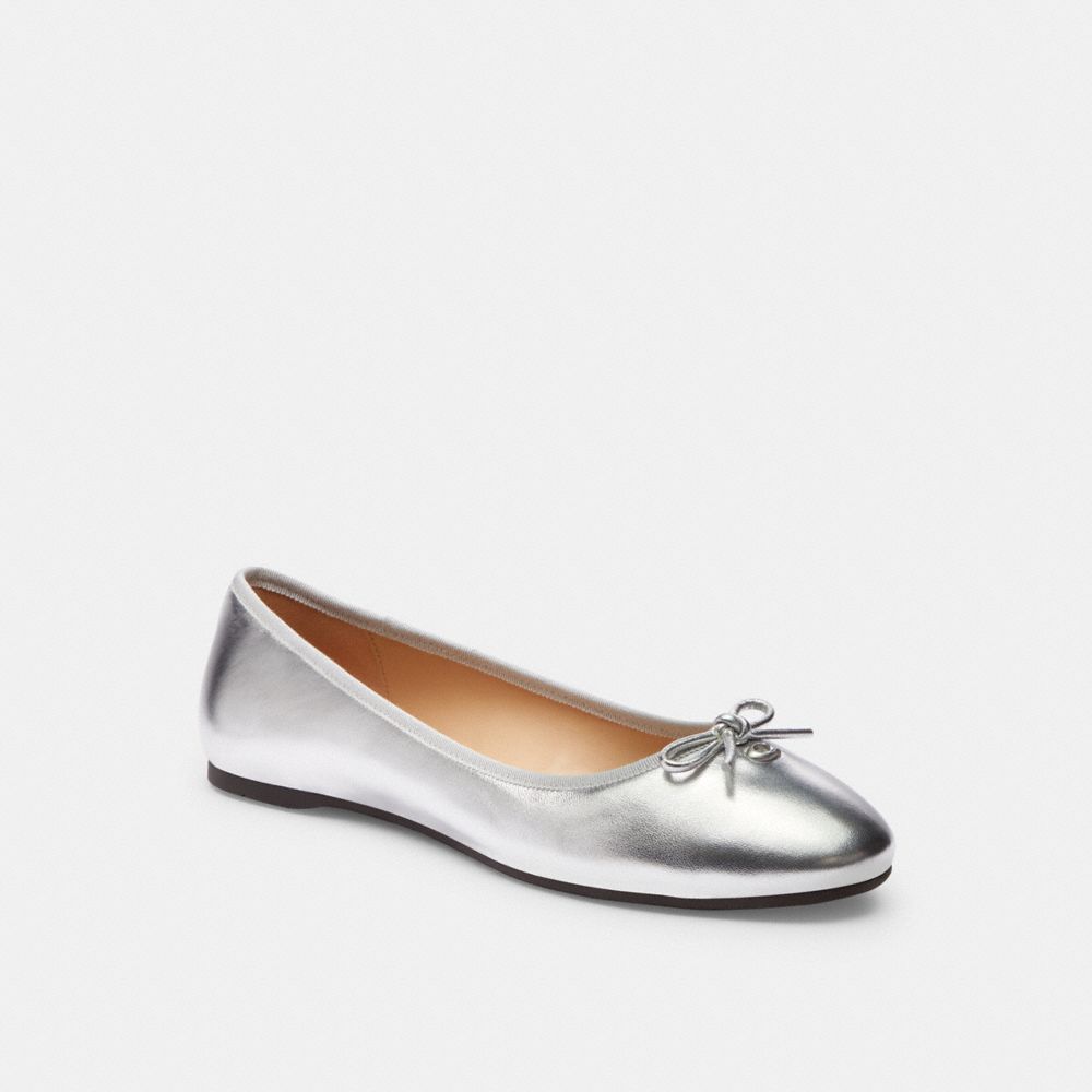 COACH®,ABIGAIL FLAT,Metallic Leather,Silver,Front View