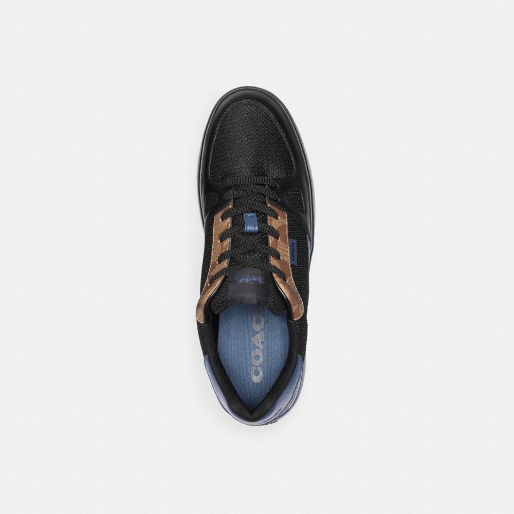 COACH®,Clip Court Sneaker In Colorblock Signature Canvas,Rubber,EVA,Mesh,Leather,Canvas,Casual,Fabric,Color Block,Perforat...,Black,Inside View,Top View