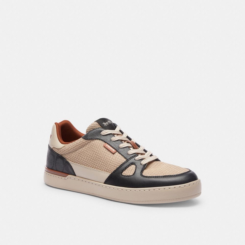 COACH®,CLIP COURT SNEAKER IN COLORBLOCK SIGNATURE CANVAS,Steam,Front View