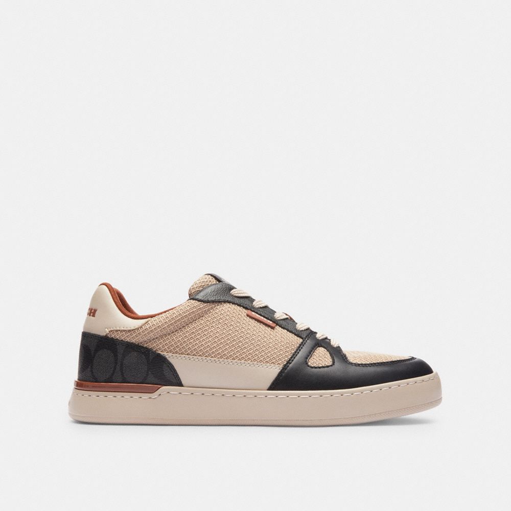 COACH®,CLIP COURT SNEAKER IN COLORBLOCK SIGNATURE CANVAS,Steam,Angle View