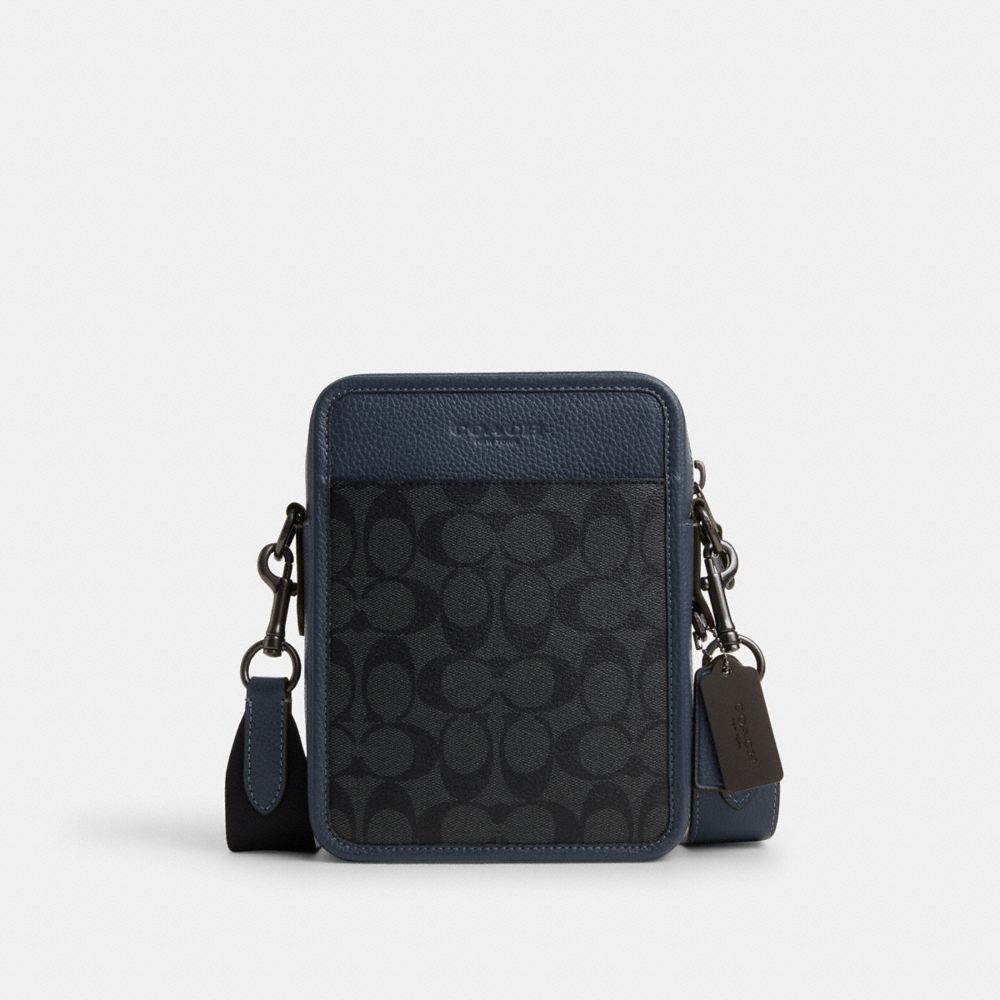 COACH®,SULLIVAN CROSSBODY IN COLORBLOCK SIGNATURE CANVAS,Small,Gunmetal/Charcoal/Denim,Front View