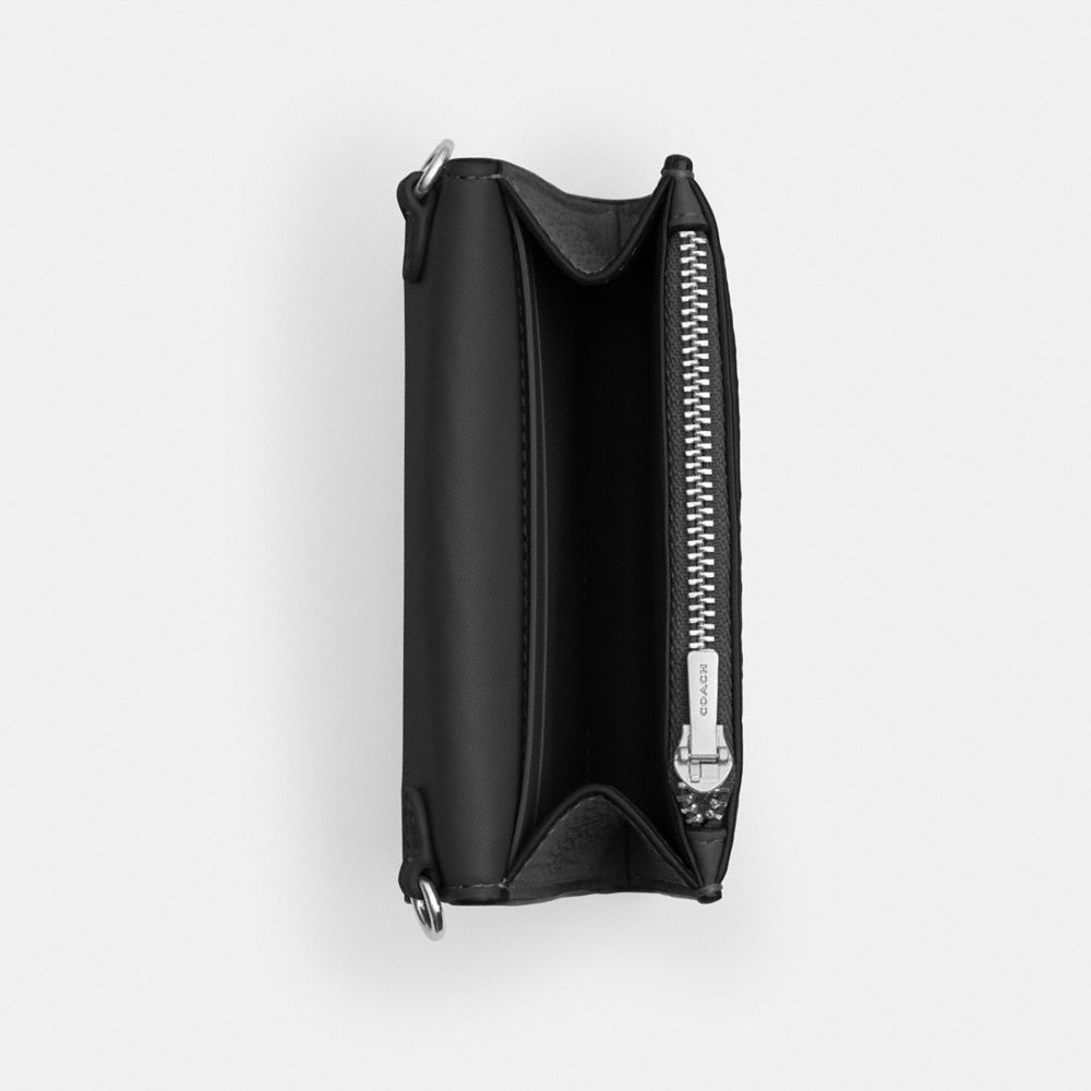 COACH®,Mini Envelope Wallet With Strap,Leather,Coin,Logo,Metal,Casual,Black,Inside View,Top View