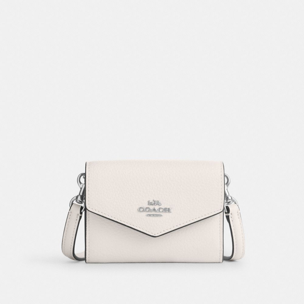 COACH®,MINI ENVELOPE WALLET WITH STRAP,Pebbled Leather,Mini,Silver/Chalk,Front View