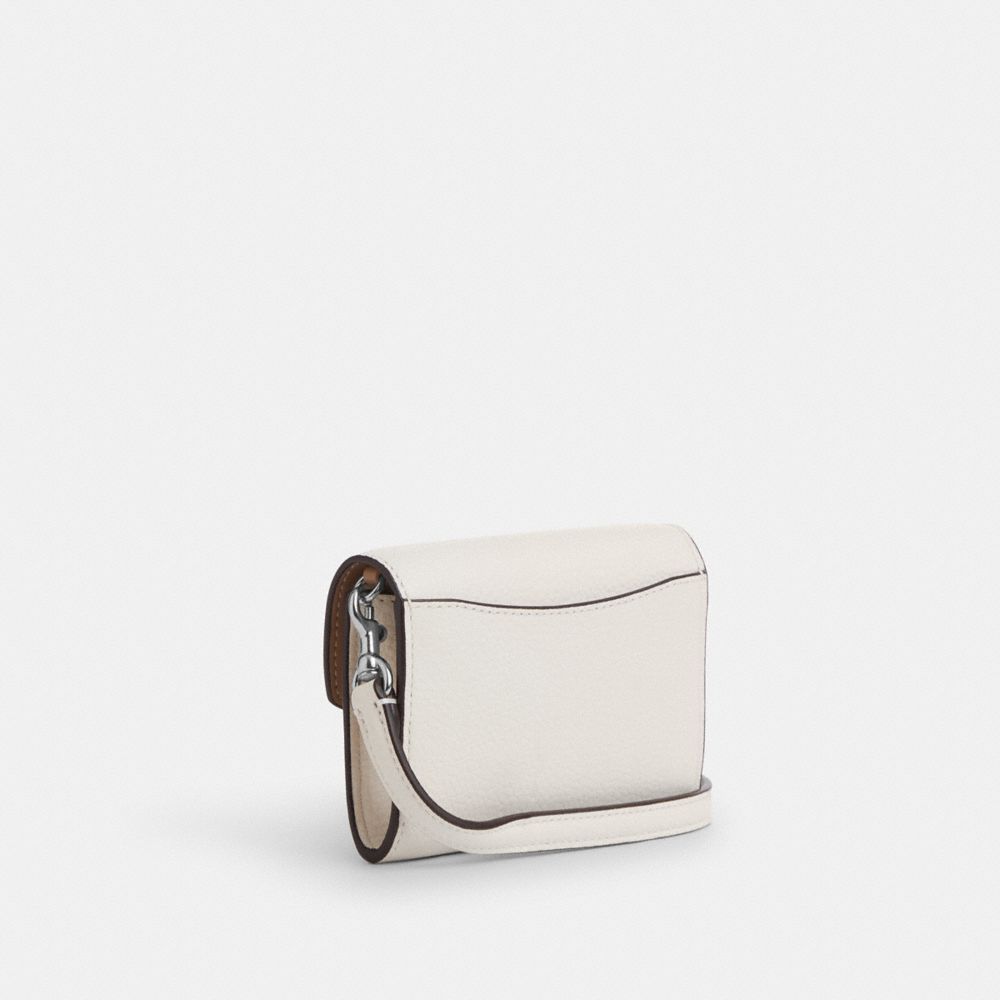 COACH®,MINI ENVELOPE WALLET WITH STRAP,Pebbled Leather,Mini,Silver/Chalk,Angle View