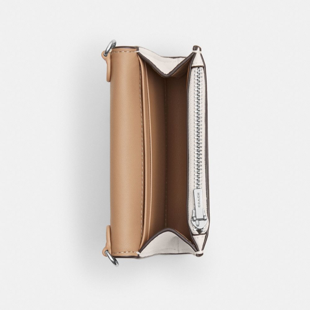 COACH®,Mini Envelope Wallet With Strap,Leather,Coin,Logo,Metal,Casual,White,Inside View,Top View