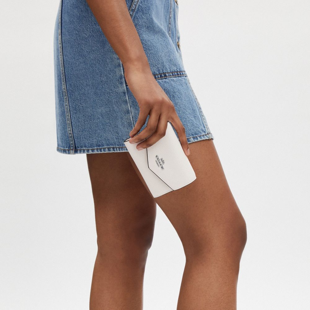 COACH®,Mini Envelope Wallet With Strap,Leather,Coin,Logo,Metal,Casual,White,Detail View
