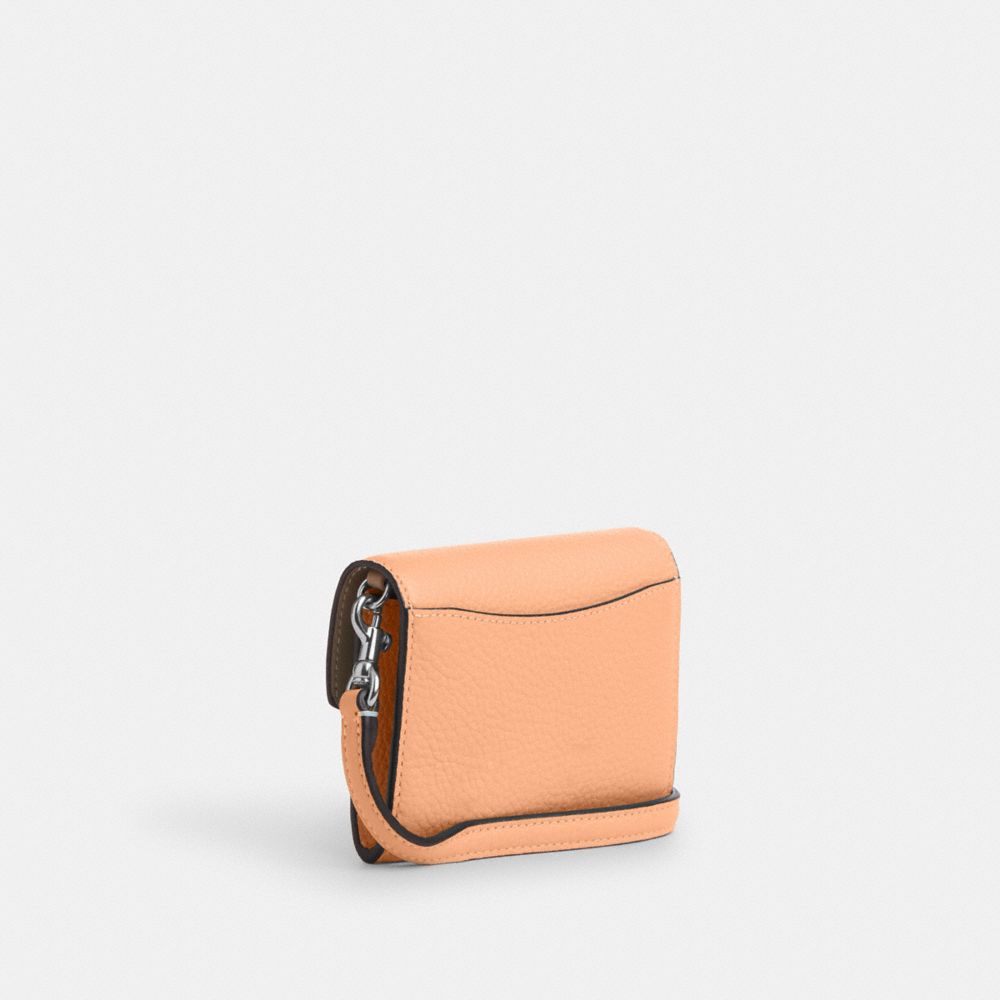 COACH®,MINI ENVELOPE WALLET WITH STRAP,Pebbled Leather,Mini,Sv/Faded Blush,Angle View