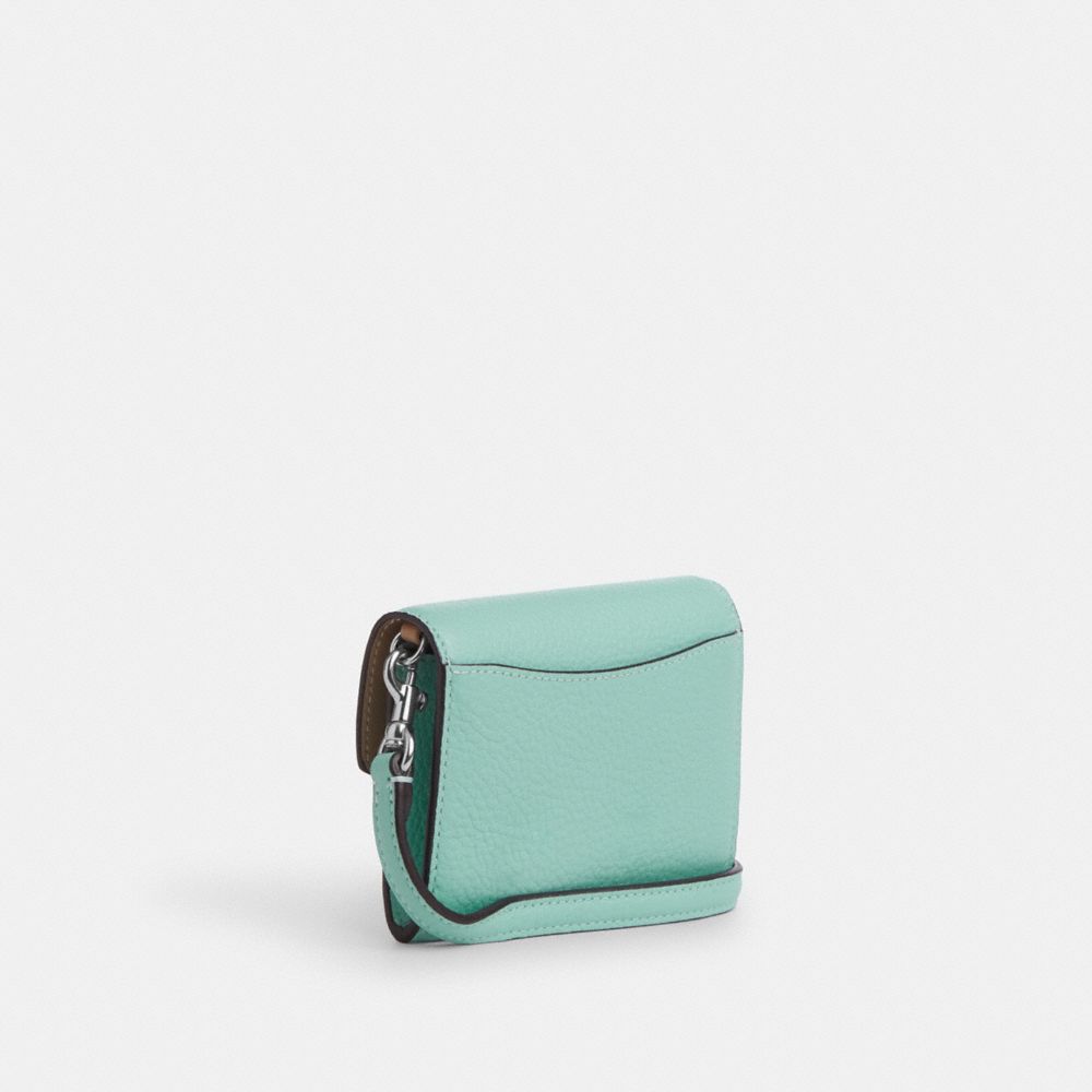 COACH®,MINI ENVELOPE WALLET WITH STRAP,Pebbled Leather,Mini,Sv/Faded Blue,Angle View
