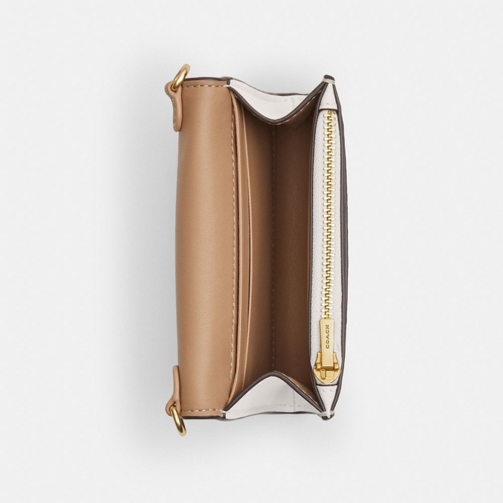 COACH®,MINI ENVELOPE WALLET WITH STRAP IN SIGNATURE CANVAS,Signature Canvas,Mini,Gold/Light Khaki Chalk,Inside View,Top View