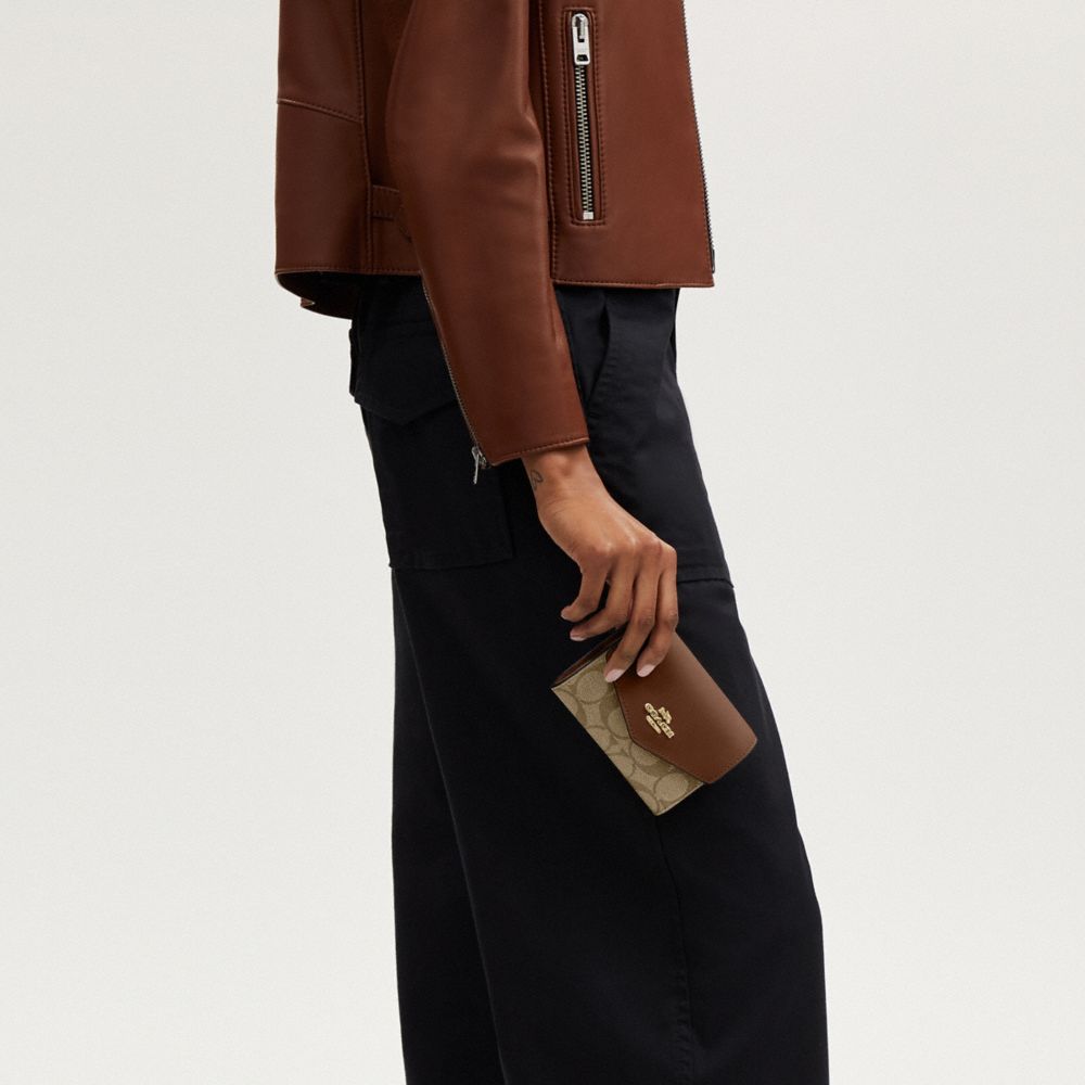 COACH®,Mini Envelope Wallet With Strap In Signature Canvas,Leather,Continental,Color Block,Casual,Multi Color,Detail View