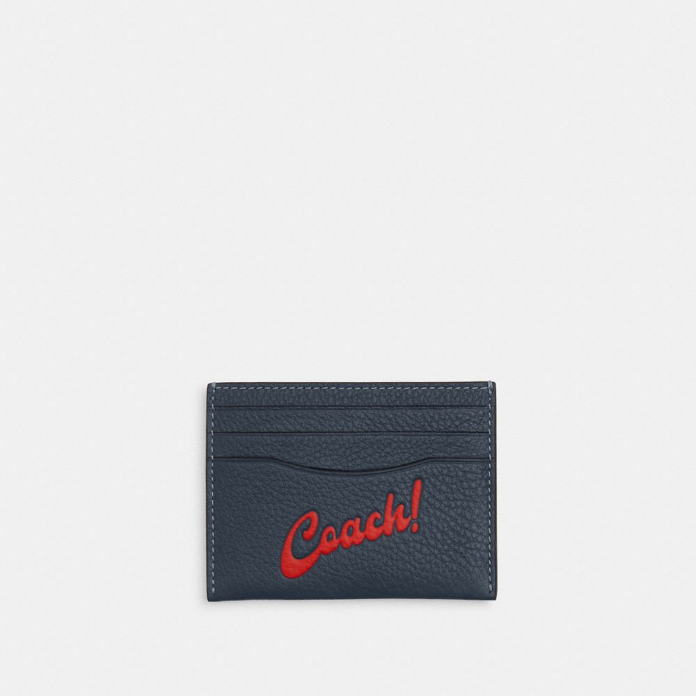 COACH®,SLIM ID CARD CASE WITH COACH GRAPHIC,Denim/Red,Front View