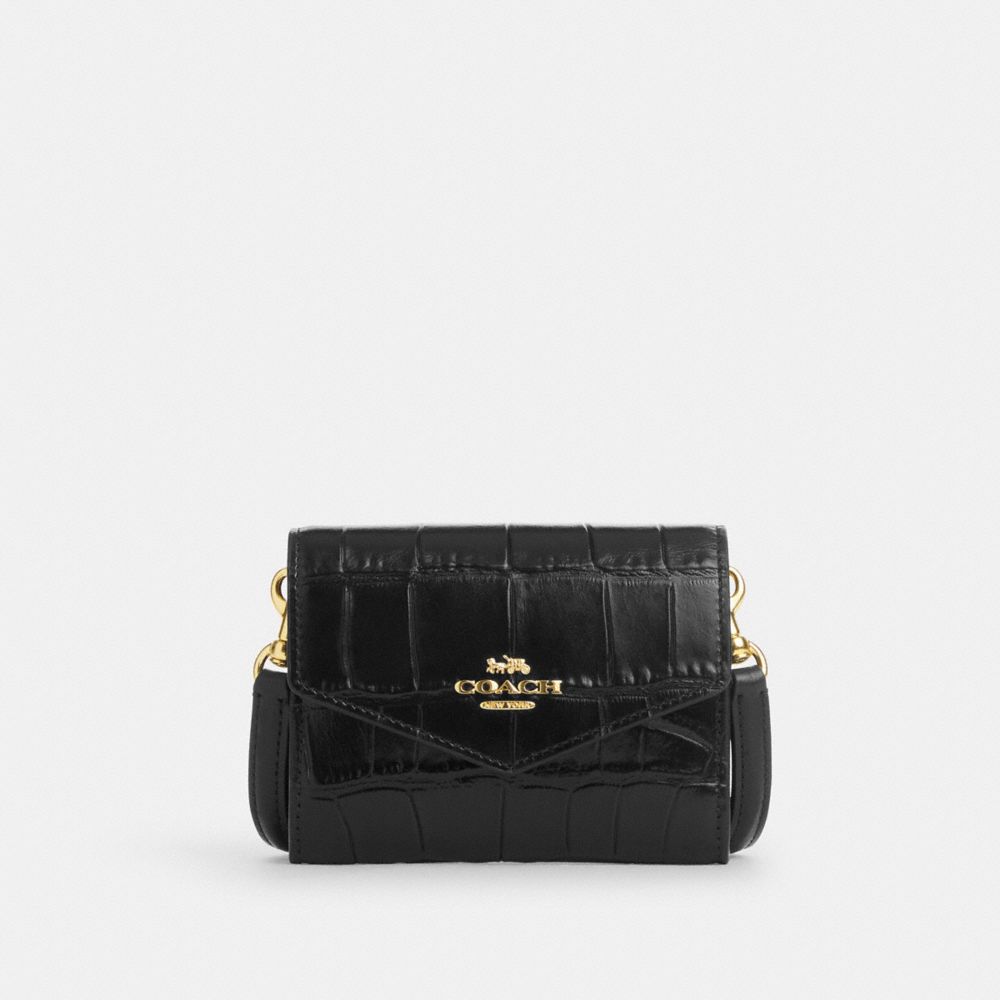 COACH®,MINI ENVELOPPE AVEC SANGLE,Cuir,Or/Noir,Front View