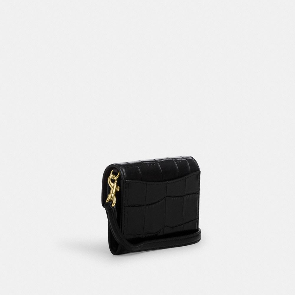 COACH®,MINI ENVELOPE WALLET WITH STRAP,Novelty Leather,Mini,Gold/Black,Angle View
