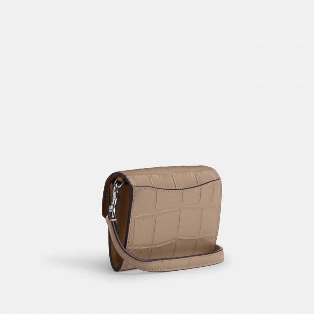 COACH®,Mini Envelope Wallet With Strap,Leather,Crossbody,Metal,Logo,Casual,Beige,Angle View