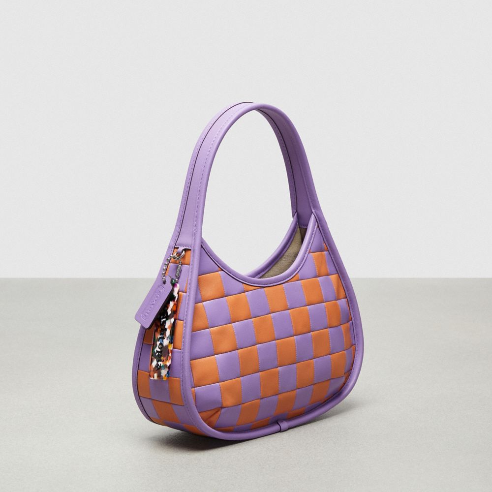COACH®,Ergo Bag in Checkerboard Patchwork Upcrafted Leather,Small,Iris/Faded Orange,Angle View
