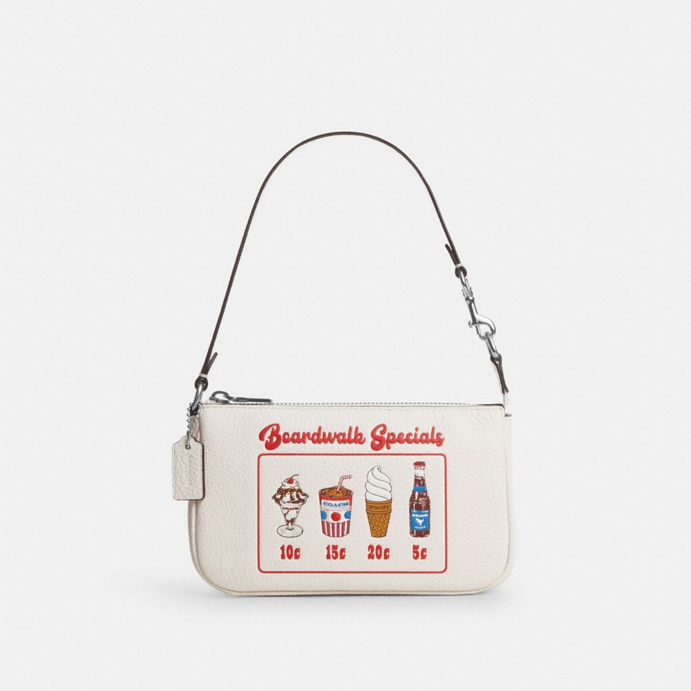 COACH®,NOLITA 19 WITH BOARDWALK GRAPHIC,Mini,Silver/Chalk,Front View