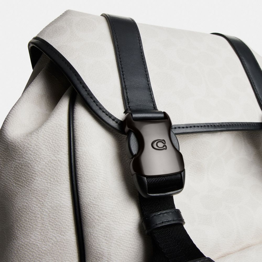 COACH®,League Flap Backpack In Signature Canvas,Canvas,Leather,Backpack,Piping,Casual,,Closer View