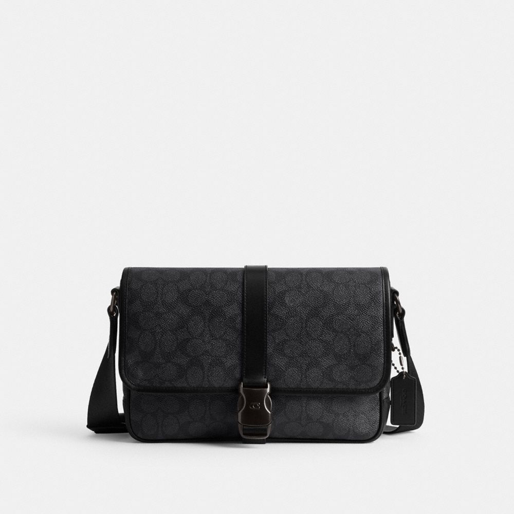 COACH®,LEAGUE MESSENGER BAG IN SIGNATURE CANVAS,Charcoal Signature,Front View