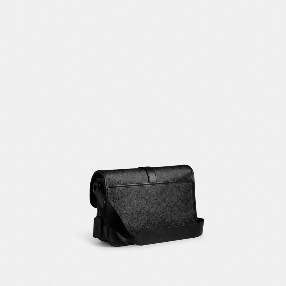 COACH®,LEAGUE MESSENGER BAG IN SIGNATURE CANVAS,Signature Coated Canvas,Medium,Charcoal Signature,Angle View