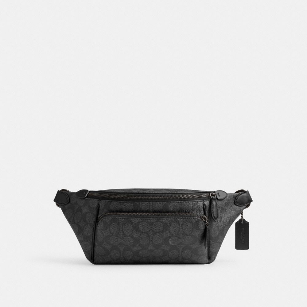 COACH®,SAC DE CEINTURE LEAGUE EN TOILE SIGNATURE,La toile enduite Signature de Coach,Signature anthracite,Front View