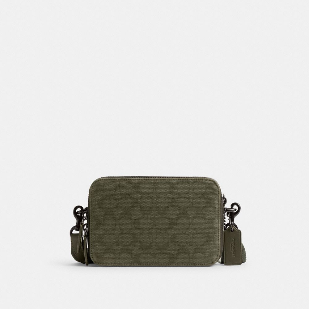 COACH®,PORTÉ-CROISÉ CHARTER 19 EN TOILE JACQUARD SIGNATURE,Vert armée,Front View