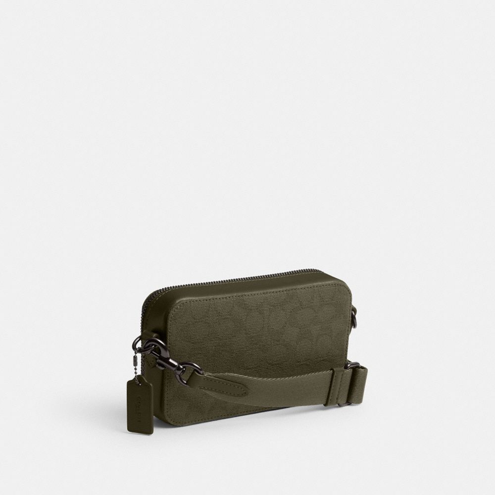 COACH®,CHARTER SLIM CROSSBODY IN SIGNATURE CANVAS JACQUARD,Mini,Army Green,Angle View