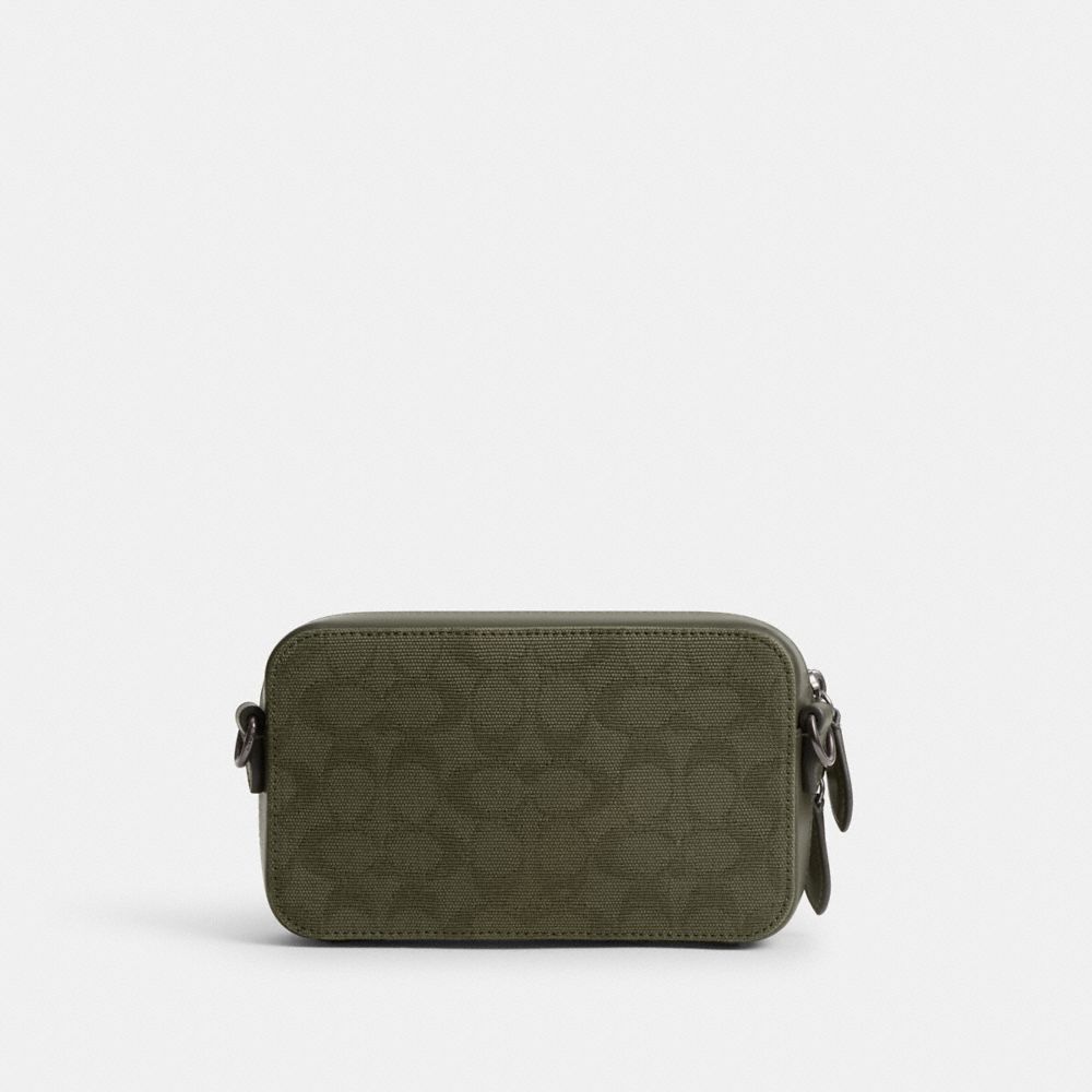 COACH®,Charter Slim Crossbody In Signature Canvas Jacquard,Leather,Canvas,Cotton,Organic Cotton,Crossbody,Coin,Leather Emb...,Green,Olive,Back View