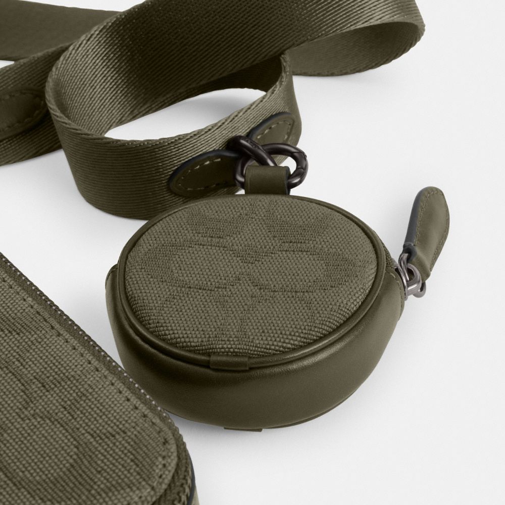 COACH®,Charter Slim Crossbody Bag In Signature Canvas Jacquard,Canvas,Calfskin Leather,Coin,Crossbody,Leather Embellishmen...,Olive,Closer View