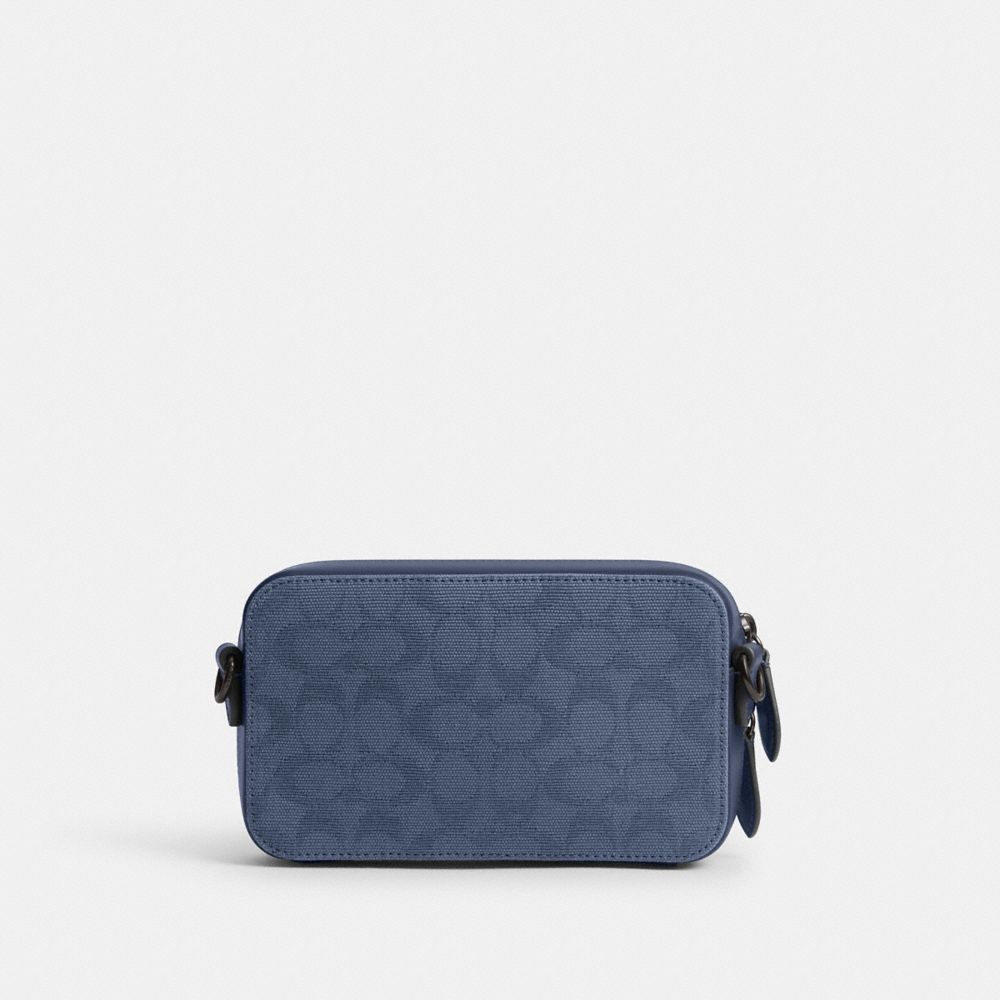 COACH®,Charter Slim Crossbody In Signature Canvas Jacquard,Leather,Canvas,Cotton,Organic Cotton,Crossbody,Coin,Leather Emb...,Blue,Back View