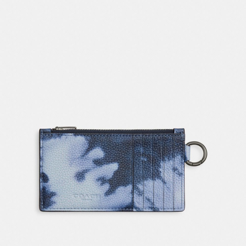 COACH®,ZIP CARD CASE WITH TIE-DYE PRINT,Pebble Leather,Midnight Navy Multi,Back View